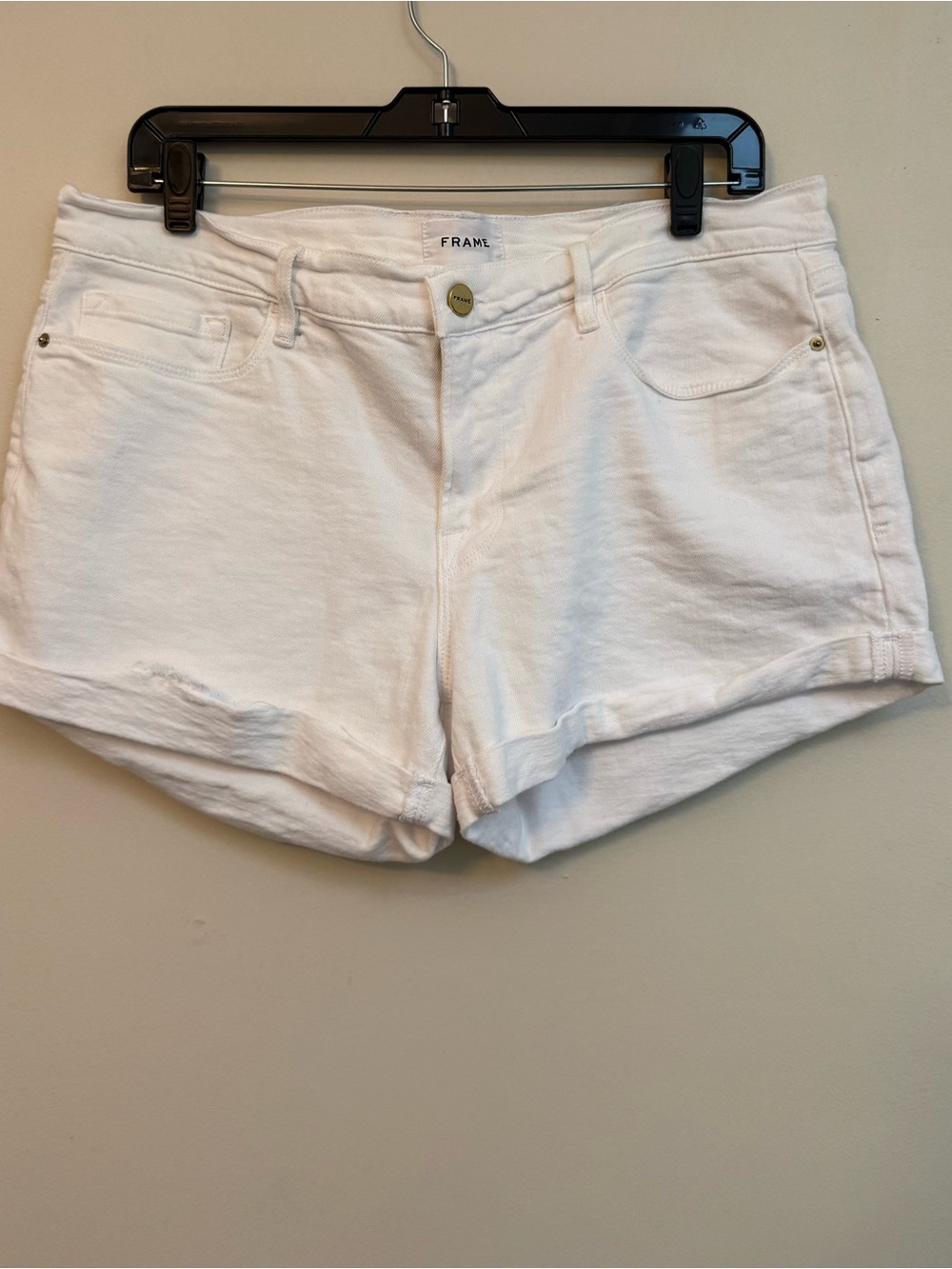 Frame Le Cutoff White Rolled-Hem Denim Shorts